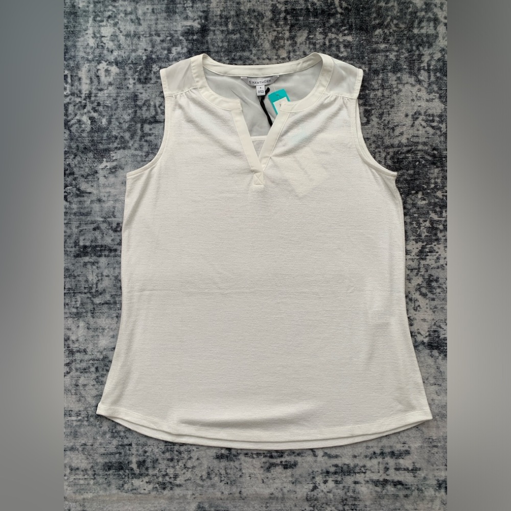 41 Hawthorn Zariyah Split Neck Mixed Material Knit Top | Medium | White